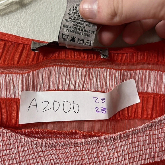 Sharon Young Womens Red Striped Top Large Long Sleeve Relaxed Crinkle - Picture 4 of 8